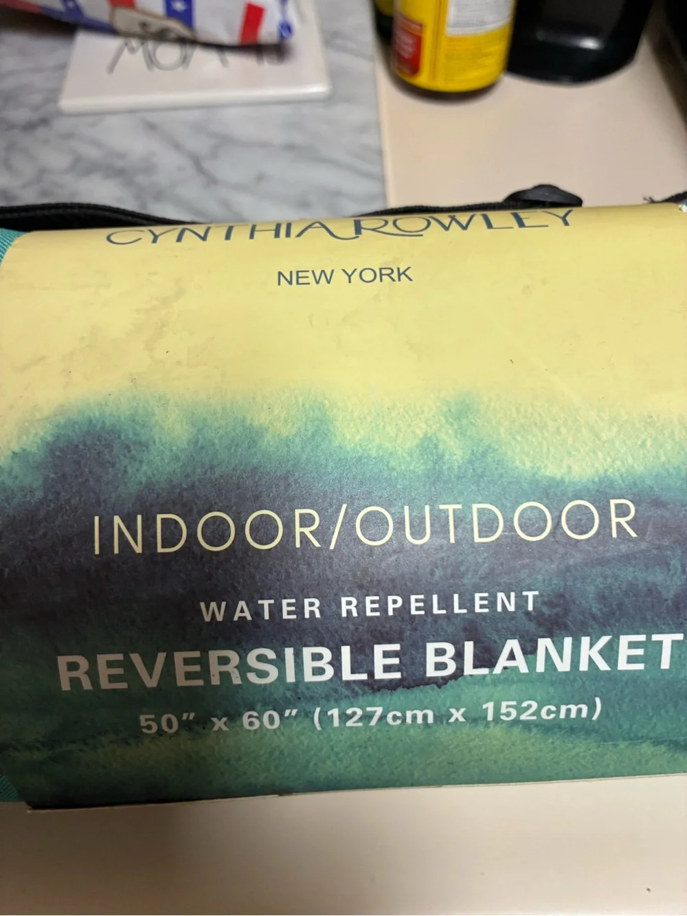 Cynthia Rowley Indoor/Outdoor Reversible Blanket in Teal and Yellow-Green